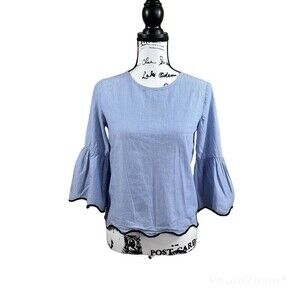 Zara blue blouse Collection women top stripes with Bell sleeves size XS